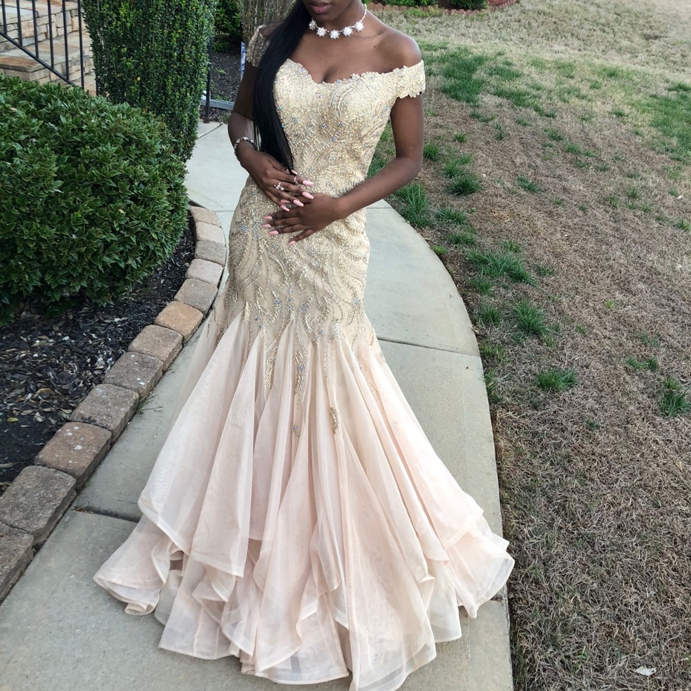 Beautiful Gold Embellished Prom Dress